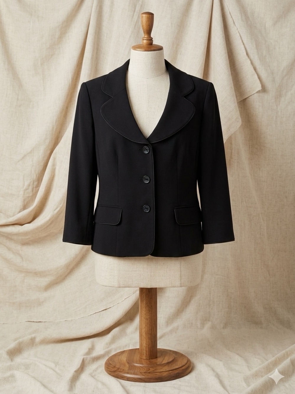 Le Suit Petite Blazer 14P Black Satin Trim Professional Workwear